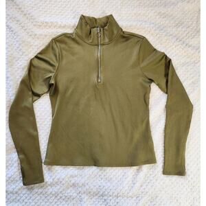 Sz LG Olive Green H&M Half Zip Long Sleeve Shirt Size Large